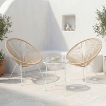 Σαλόνι Εξωτερικού Χώρου Acapulco pakoworld Σετ 3τεμ pe rattan σε φυσική απόχρωση με λευκό μέταλλο Φ50x52εκ c544531