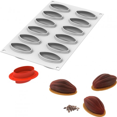 Καλούπι αντικολλητικό σιλικόνης 30x18cm 12 x 30ml Cacao 6 7x3 7xΥ2 6cm SILIKOMART c544746