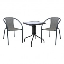 BALENO-W Set Κήπου - Βεράντας Τραπέζι 2 Πολυθρόνες Μέταλλο Βαφή Μαύρο Wicker Mixed Grey c544790
