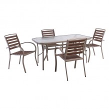 SERRANO-RIO Set Κήπου Τραπέζι 4 Πολυθρόνες Μέταλλο Βαφή Beige Polywood Καρυδί c544956