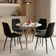 Τραπεζαρία Julita-Noor pakoworld σετ 5τεμ MDF λευκό-μαύρο-πόδια φυσικό Φ80x73εκ c545223