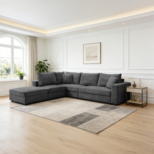 Πολυμορφικός καναπές Navaro pakoworld ύφασμα ανθρακί 281x256x85εκ c545314