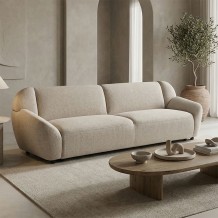 Καναπές τριθέσιος Echono pakoworld ύφασμα μπεζ 230x88x77εκ c545324