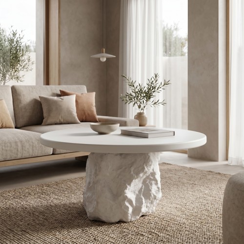 Τραπέζι σαλονιού Zinol pakoworld mdf-polyresin λευκό Φ77x36εκ c545358