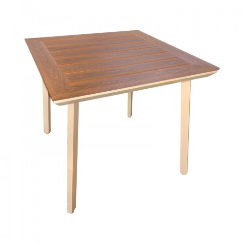 Τραπέζι Synergy pakoworld αλουμίνιο cappuccino-plywood σε φυσική απόχρωση 80x80x74εκ c545413