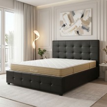 Κρεβάτι με στρώμα και αποθηκευτικό χώρο Roi-Nemesis pakoworld pu μαύρο 160x200εκ c545588