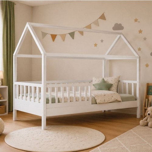 DREAM τ Montessori Παιδικό Κρεβάτι με Στρώμα 90x190 19cm Ξύλο Πεύκου Απόχρωση Άσπρο c545689