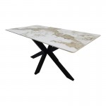 Τραπέζι Bethan pakoworld sintered stone-μέταλλο λευκό μαρμάρου-μαύρο 160x80x75εκ c545750