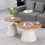 Τραπέζια σαλονιού Parquet pakoworld σετ 2τεμ μέταλλο λευκό- mdf σε φυσική απόχρωση c545770