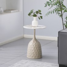 Βοηθητικό τραπέζι Amphora pakoworld μέταλλο cappuccino- τραβερτίνα με όψη μαρμάρου Φ40x60εκ c545773
