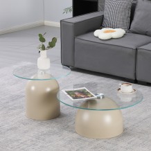 Τραπέζια σαλονιού Barel pakoworld σετ 2τεμ μέταλλο cappuccino- clear glass c545777