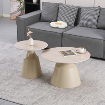 Τραπέζια σαλονιού Sculpt pakoworld σετ 2τεμ μέταλλο cappuccino- sintered stone σε όψης τραβερτίνης c545782