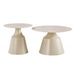 Τραπέζια σαλονιού Sculpt pakoworld σετ 2τεμ μέταλλο cappuccino- sintered stone σε όψης τραβερτίνης c545782