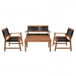 SPRING Set Σαλόνι Κήπου Ακακία Φυσικό Wicker Μαύρο Τραπέζι Καναπέ 2Θέσιο 2 Πολυθρόνες c546378
