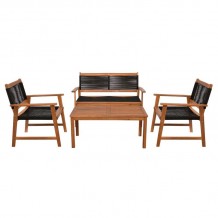 SPRING Set Σαλόνι Κήπου Ακακία Φυσικό Wicker Μαύρο Τραπέζι Καναπέ 2Θέσιο 2 Πολυθρόνες c546378