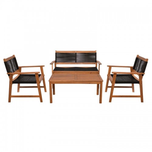 SPRING Set Σαλόνι Κήπου Ακακία Φυσικό Wicker Μαύρο Τραπέζι Καναπέ 2Θέσιο 2 Πολυθρόνες c546378