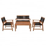 SPRING Set Σαλόνι Κήπου Ακακία Φυσικό Wicker Μαύρο Τραπέζι Καναπέ 2Θέσιο 2 Πολυθρόνες c546378