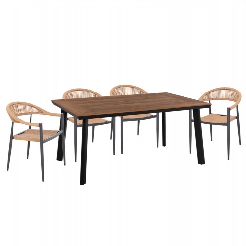 ΣΕΤ ΤΡΑΠΕΖΑΡΙΑΣ 5ΤΜΧ TABER HM10834 02 ΑΛΟΥΜ ΣΚΟΥΡΟ ΓΚΡΙ--POLYWOOD--P E RATTAN ΜΠΕΖ c546412