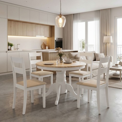 Τραπεζαρία Dallan Lars pakoworld 5τεμ λευκό rubberwood Φ100 38 x100x75εκ c546438