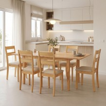 Τραπεζαρία Dallan Country pakoworld 7τεμ σε φυσική απόχρωση rubberwood 120-150x80x74εκ c546440