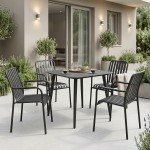 Τραπεζαρία Heven Vista pakoworld σετ 5τεμ μαύρο αλουμίνιο 80x80x72εκ c546504