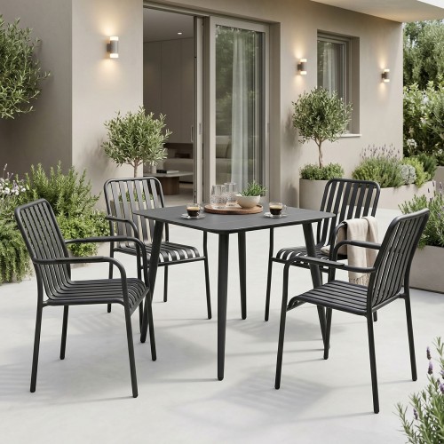 Τραπεζαρία Heven Vista pakoworld σετ 5τεμ μαύρο αλουμίνιο 80x80x72εκ c546504