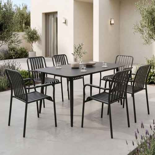 Τραπεζαρία Heven Vista pakoworld σετ 7τεμ μαύρο αλουμίνιο 120x70x72εκ c546505