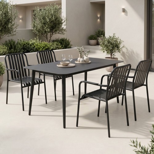 Τραπεζαρία Heven Vista pakoworld σετ 5τεμ μαύρο αλουμίνιο 120x70x72εκ c546506
