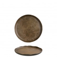 Πιάτο Ρηχό Premium Vitrified Reactive Γυάλωμα Ακανόνιστο Χείλος φ21cm Καφέ σειρά Cresta Bazalith BONNA Σετ 6 c546524