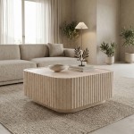 Τραπέζι σαλονιού Doric pakoworld MGO όψη τραβερτίνας 80x80x38εκ c546770