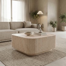 Τραπέζι σαλονιού Doric pakoworld MGO όψη τραβερτίνας 80x80x38εκ c546770
