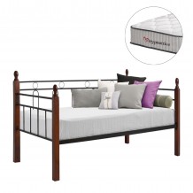 ΚΑΝΑΠΕΣ ΚΡΕΒΑΤΙ ΜΕ ΣΤΡΩΜΑ REVEN HM10755 ΜΕΤΑΛΛΟ RUBBERWOOD ΣΕ DIRTY OAK--ΣΤΡΩΜΑ 90Χ190εκ c546785