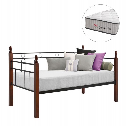 ΚΑΝΑΠΕΣ ΚΡΕΒΑΤΙ ΜΕ ΣΤΡΩΜΑ REVEN HM10755 ΜΕΤΑΛΛΟ RUBBERWOOD ΣΕ DIRTY OAK--ΣΤΡΩΜΑ 90Χ190εκ c546785