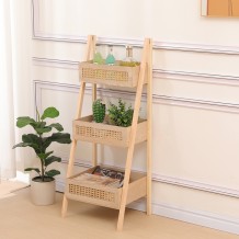 Ραφιέρα επιδαπέδια 3όροφη Scandy pakoworld mdf-rattan σε φυσική απόχρωση 44x37x110εκ c547223