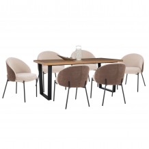 ΣΕΤ ΤΡΑΠΕΖΑΡΙΑΣ 7ΤΜΧ ASTORIA HM10933 02 MDF TOP--ΥΦΑΣΜΑ ΜΠΕΖ ΚΑΦΕ ΜΕΤΑΛΛΟ ΜΑΥΡΟ c547445