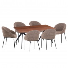 ΣΕΤ ΤΡΑΠΕΖΑΡΙΑΣ 7ΤΜΧ DRENNY HM10936 03 MDF TOP ΚΑΡΥΔΙ--ΥΦΑΣΜΑ TAUPE ΜΕΤΑΛΛΟ ΜΑΥΡΟ c547447