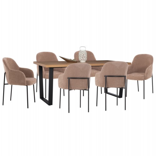 ΣΕΤ ΤΡΑΠΕΖΑΡΙΑΣ 7ΤΜΧ MANIDO HM10949 03 MDF TOP--ΥΦΑΣΜΑ TAUPE ΜΕΤΑΛΛΟ ΜΑΥΡΟ c547448