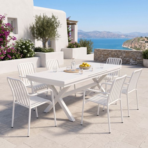 Τραπεζαρία Dagyn Vista pakoworld σετ 7τεμ λευκό αλουμίνιο 180-240x90x76εκ c547597
