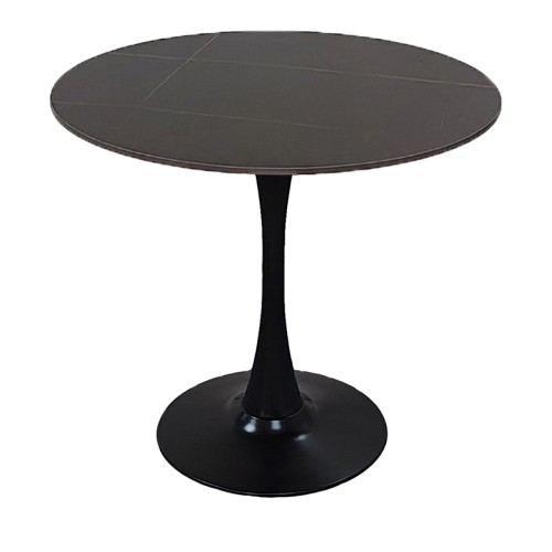 Tραπέζι Balou pakoworld sintered stone σε μαύρη απόχρωση με όψη μαρμάρου-βάση μαύρο μέταλλο Φ120x73εκ c547774
