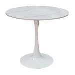 Tραπέζι Balou pakoworld sintered stone σε λευκή απόχρωση με όψη μαρμάρου-βάση λευκό μέταλλο Φ120x73εκ c547785