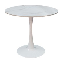 Tραπέζι Balou pakoworld sintered stone σε λευκή απόχρωση με όψη μαρμάρου-βάση λευκό μέταλλο Φ120x73εκ c547785