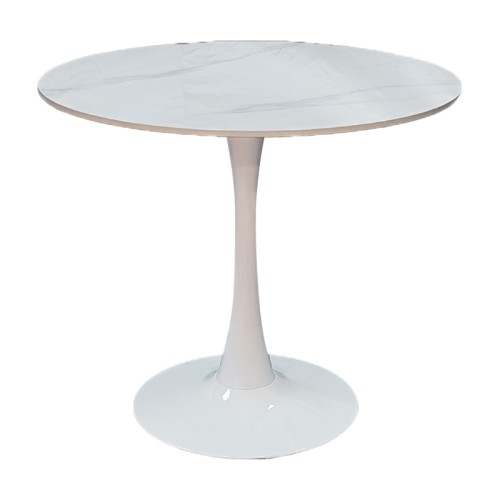 Tραπέζι Balou pakoworld sintered stone σε λευκή απόχρωση με όψη μαρμάρου-βάση λευκό μέταλλο Φ120x73εκ c547785