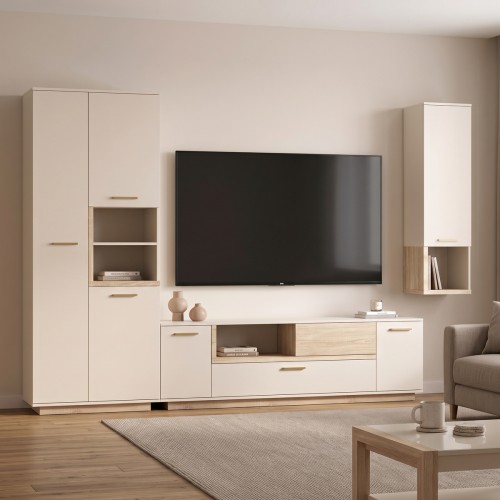 Σύνθετο σαλονιού Norda pakoworld κρεμ με oak 187x40x58 4εκ c547859