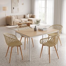 Τραπεζαρία με Πολυθρόνες Ezra cappuccino και Τραπέζι Faragio λευκό με φυσική απόχρωση 120x75x75εκ Σετ 5τεμ c547861