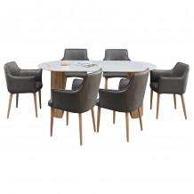 ΣΕΤ ΤΡΑΠΕΖΑΡΙΑΣ 7ΤΜΧ MELLOW HM21360 ΚΕΡΑΜΙΚΟ TOP MDF ΠΟΔΙΑ--PU ΓΚΡΙ ΜΕΤΑΛ ΠΟΔΙΑ c547984