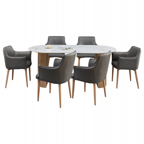 ΣΕΤ ΤΡΑΠΕΖΑΡΙΑΣ 7ΤΜΧ MELLOW HM21360 ΚΕΡΑΜΙΚΟ TOP MDF ΠΟΔΙΑ--PU ΓΚΡΙ ΜΕΤΑΛ ΠΟΔΙΑ c547984