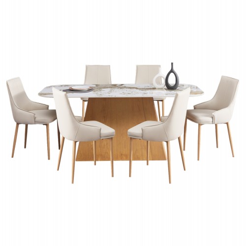 ΣΕΤ ΤΡΑΠΕΖΑΡΙΑΣ 7ΤΜΧ NORDU HM21359 ΚΕΡΑΜΙΚΟ TOP MDF ΒΑΣΗ--PU ΚΡΕΜ ΜΕΤΑΛ ΠΟΔΙΑ c547985