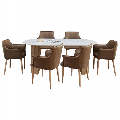 ΣΕΤ ΤΡΑΠΕΖΑΡΙΑΣ 7ΤΜΧ MELLOW HM21361 ΚΕΡΑΜΙΚΟ TOP MDF ΠΟΔΙΑ--PU ΚΑΦΕ ΜΕΤΑΛ ΠΟΔΙΑ c547991