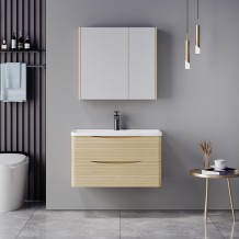 Πάγκος με νιπτήρα και καθρέπτη Tzouena pakoworld oak c548295
