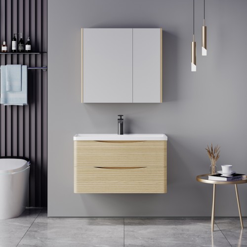 Πάγκος με νιπτήρα και καθρέπτη Tzouena pakoworld oak c548295